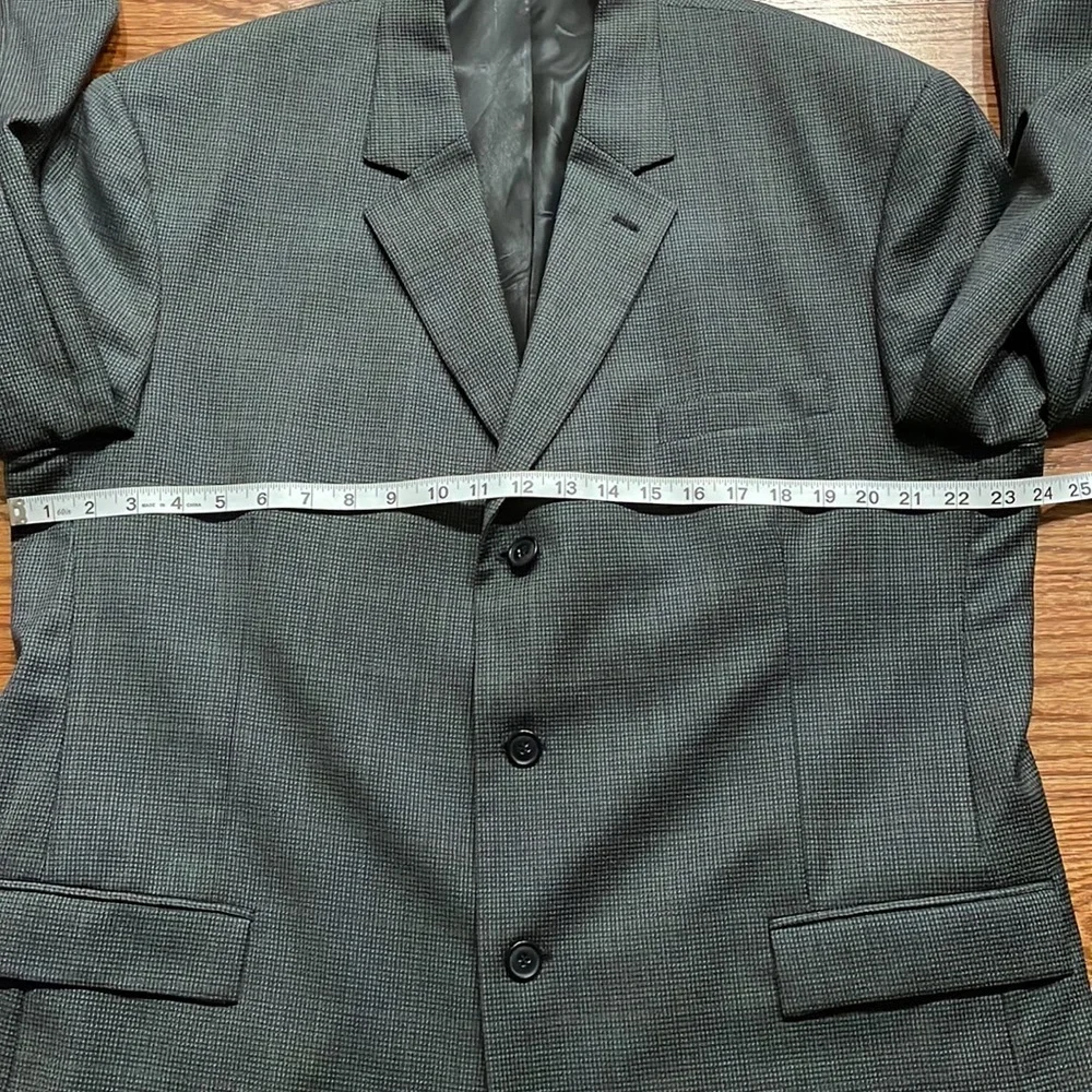 Andrew Frezza men’s Grey Blue small check blazer jacket career 100% wool 46R - Picture 14 of 15
